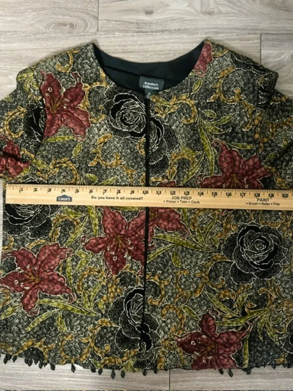 Dressbarn Collection Ladies Eve Open Jacket XL Black Red and Gold Floral Read